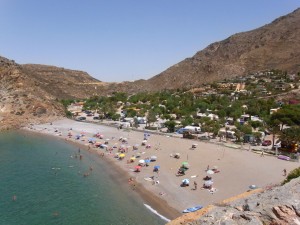The beach and mountains at El Portús